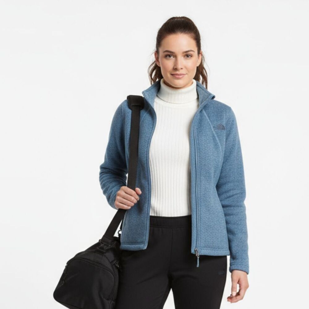North Face Blue Knit Long Sleeve Zip Up Jacket M